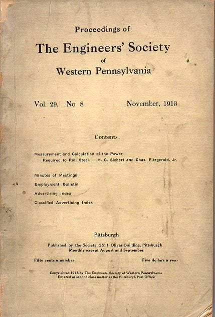 Item #53676 Proceedings of the Engineers' Society of Western Pennsylvania. H. C. And Chas. Fitzgerald Jr Siebert.